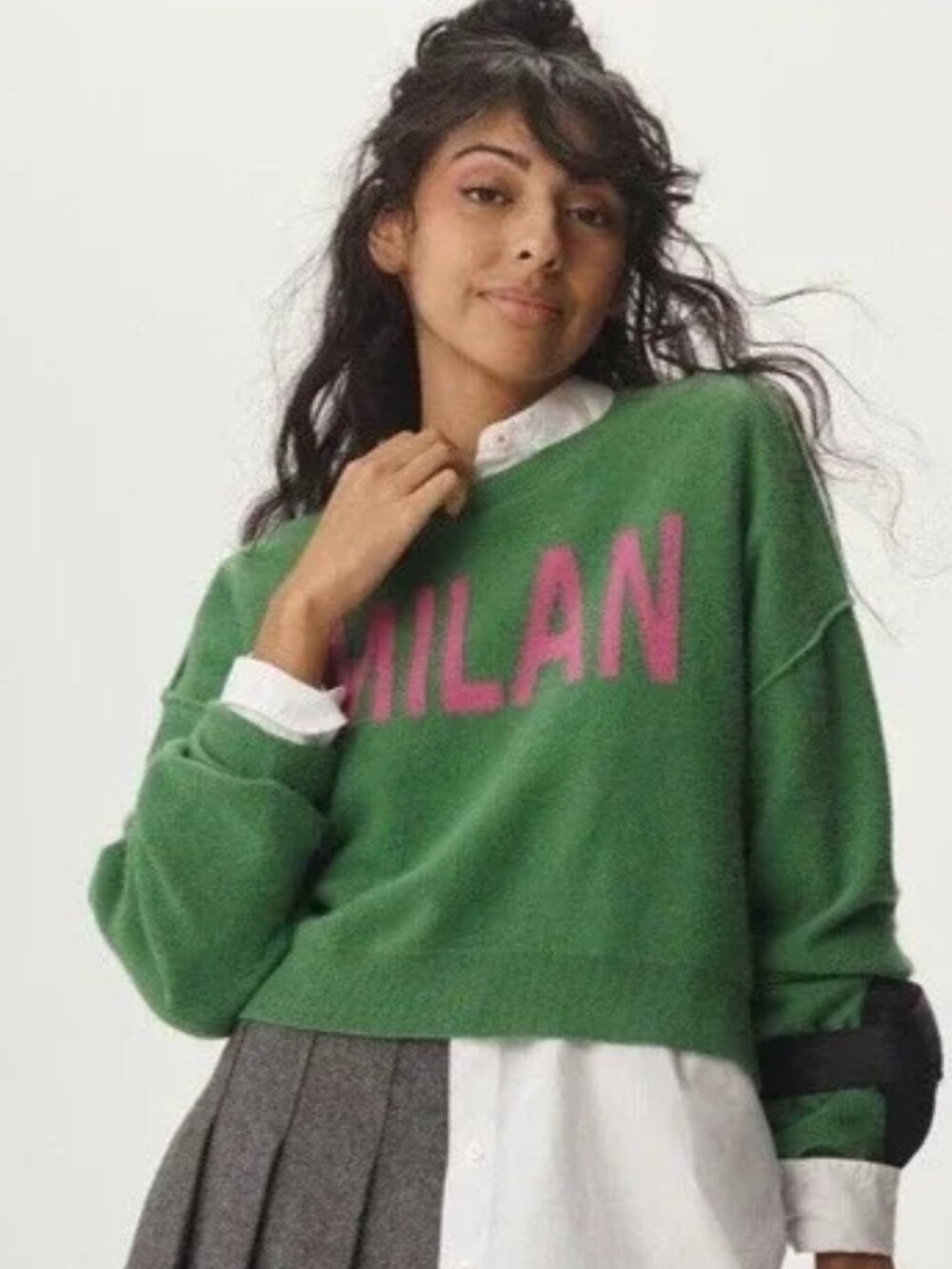 Anthropologie Pilcro 100% Cashmere Sweater Green Alani Crop Crew Neck Size S